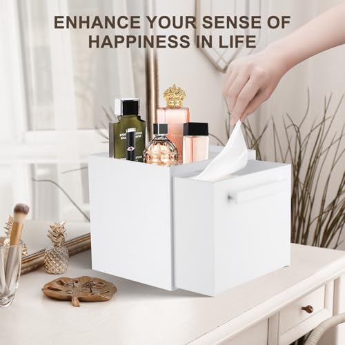 Disposable Face Towel Storage Box Compatible with Clean Skin Club Clean Towel XL Acrylic Facial Towels Holder with Drawer Wall-Mounted Makeup Organizer for Vanity, Bathroom (Glossy White) - color: Glossy White