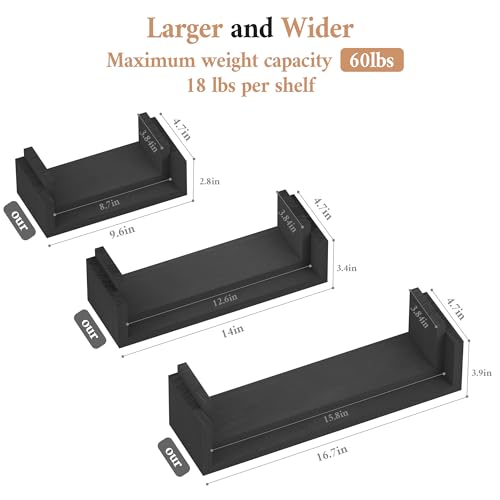 SRIWATANA Floating Shelves Wall Mounted, Solid Wood Wall Shelves, Black - color: 2.weathered Black