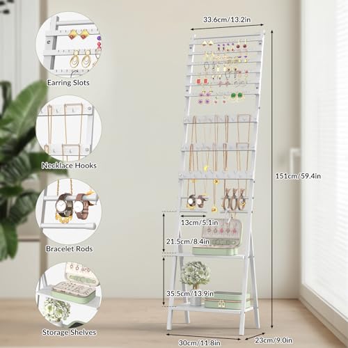 Jewelry Stand Organizer, Jewelry Holder Organizer, Floor Standing Jewelry Armoire White Large Hanging Jewelry Stand with Earring Organizer Necklace Holder - color: White