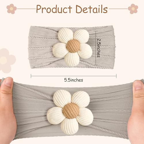 CÉLLOT Baby Flower Headbands Baby Girls Nylon Headbands Baby Essentials Stretchy Hairbands Handmade Hair Accessories for Newborn Infant Toddlers Kids (Pink,Khaki Gray,Dusty Pink) - color: Pink+Cameo+Salmon