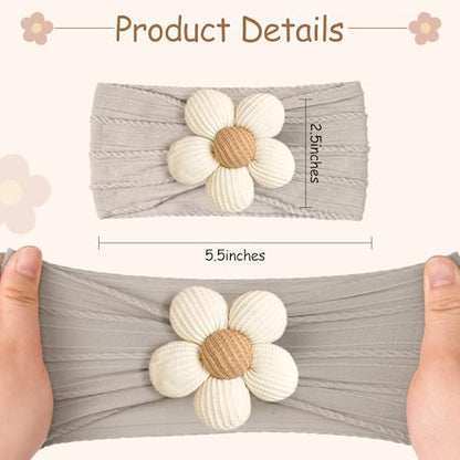 CÉLLOT Baby Flower Headbands Baby Girls Nylon Headbands Baby Essentials Stretchy Hairbands Handmade Hair Accessories for Newborn Infant Toddlers Kids (Pink,Khaki Gray,Dusty Pink) - color: Pink+Cameo+Salmon