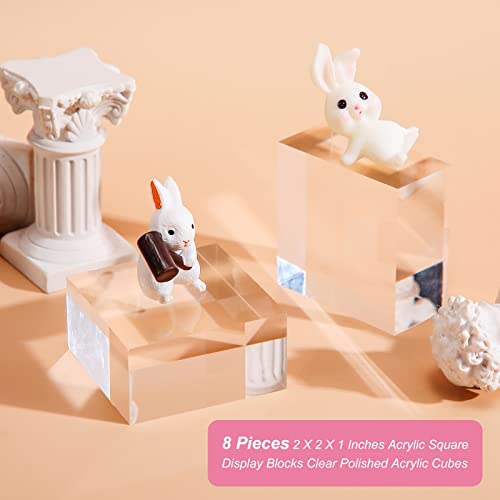 Remerry 8 Pieces Acrylic Display Block 2 x 2 x 1 Inch Clear Polished Acrylic Square Display Cube Block Stand Holder for Rings Jewelry Ornaments - size: 2 X 2 X 1 Inch