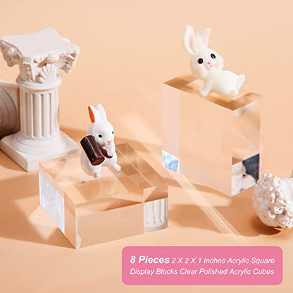 Remerry 8 Pieces Acrylic Display Block 2 x 2 x 1 Inch Clear Polished Acrylic Square Display Cube Block Stand Holder for Rings Jewelry Ornaments - size: 2 X 2 X 1 Inch