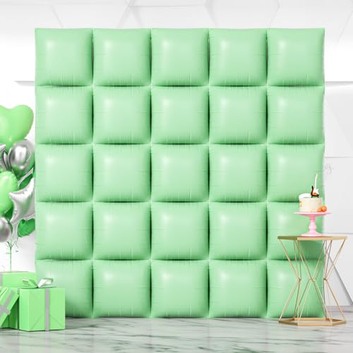 NISOCY 25PCS Pastel Green Square Foil Balloons Wall Backdrop Double Sided Macaron Green Balloons Arch Kit for Birthday Easter Baby Bridal Shower Anniversary Wedding Gender Reveal Party Decorations - color: E03 - Macaron Green, size: 25PCS