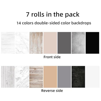 Yoocheese Photo Backdrop Kit, Double-Sided Paper Background with Stand, 22x34 Inch, 14 Colors, for Product Food Photography, Studio Tabletop Props - color: wood