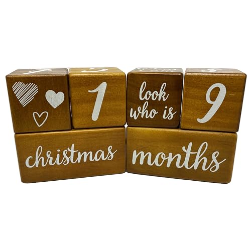 Pondering Pine Baby Milestone Blocks - Natural Brown Stain Pine Wood with Weeks Months Years Grade and Holidays, Newborn Weekly Monthly First Year Picture Props, 6 Block Milestones Age Set with Bag - color: Brown, size: 6 Piece
