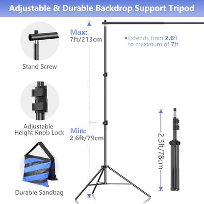 EMART Photo Video Studio Backdrop Stand Kit, 7×10ft Adjustable Photography Support System with Polyester Background(Black/White/Green Screen), Spring Clamps and Carry Bag for Photoshoot - size: 7x10ft(backdrop stand)/6x9ft(backdrop)