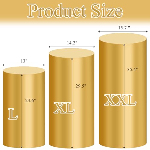 Socomi Cylinder Pedestal Stand Covers Spandex Flexible Display Box Stand Covers for Birthday Party Wedding Baby Shower Decoration- Only Stand Covers Included Set of 3 Gold - color: Gold, size: Set of 3