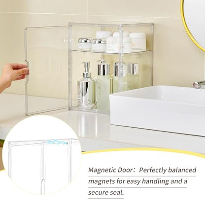 Acrylic Display Case with Removable Shelf, 2 Tier Clear Plastic Stackable Storage Bins with Magnetic Lids, Figure Display Case for Collectibles Cosmetic Acrylic Box, 4 Pack - size: 2 Tier -4pcs