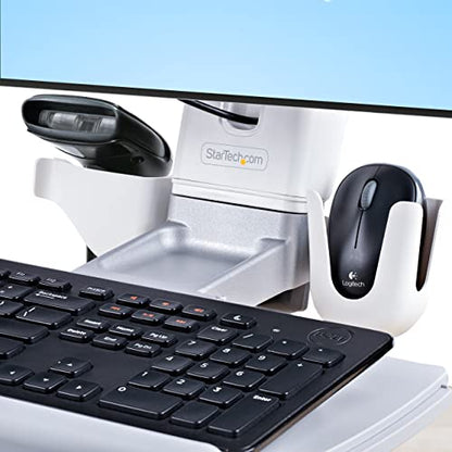 StarTech.com Sit-Stand Monitor Arm with Keyboard Tray - Adjustable Desk Mount Sit-Stand Workstation Arm for Single 27" VESA Display - Ergonomic Articulating Standing Desk Converter, TAA - color: Silver, style: Desk Mount – Spring Arm