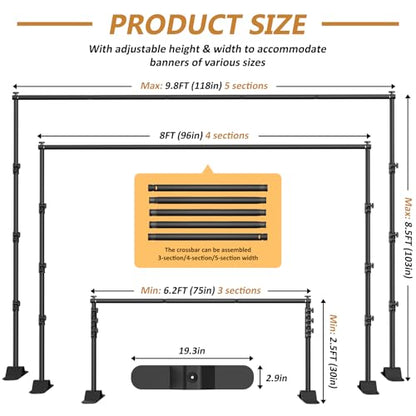 Forlogic 10x8ft Banner Backdrop Stand Kit，Heavy Duty Adjustable Photo Background Stand Step and Repeat Backgdrop Frame for Photography，Party，Trade Show