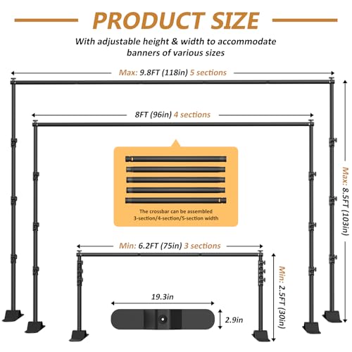 Forlogic 10x8ft Banner Backdrop Stand Kit，Heavy Duty Adjustable Photo Background Stand Step and Repeat Backgdrop Frame for Photography，Party，Trade Show