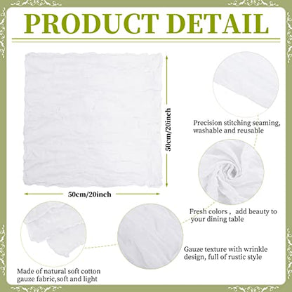 Gauze Cheesecloth Napkins Set of 42, White 20 x 20 Inch Wrinkled Rustic Linen Napkins for Wedding,Dinner,Family Everyday Use/Parties(White) - color: White, size: 20" x 20" (Set of 42)