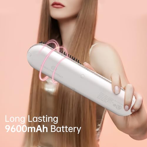 Hair Straightener Brush, Portable Cordless Straightening Brush for Travel, Negative Ion Hot Comb Hair Straightener with 9 Temps for Women, Anti-Scald Ceramic, Fast Charge - color: B-white With Ab Champagne Gold