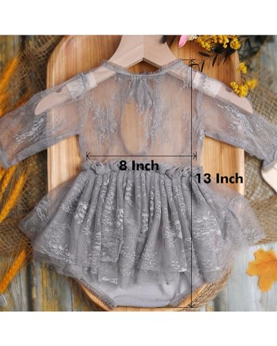 Newborn Photography Outfits Girl Baby Photo Tutu Dress Newborn Photoshoot Romper Baby Picture Lace Outfit - color: Grey
