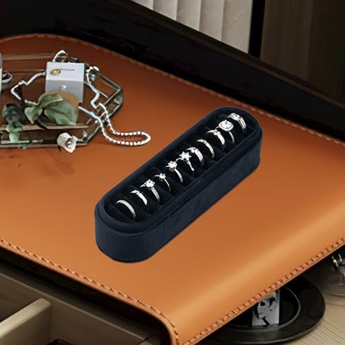 Velvet Small Multiple Ring Box Portable Organizer Display Storage Travel Case Jewelry Earring Holder for Wedding Birthday Christmas Day (Black) - color: Black