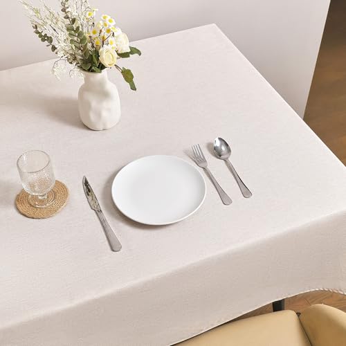 Rectangule Tablecloth Linen Texture Waterproof and Stain-Resistant Fabric Tablecloth, Kitchen Dining Table Decoration, 60 x 104 inch Beige - color: Beige, size: 104" x 60" (Rectangular)