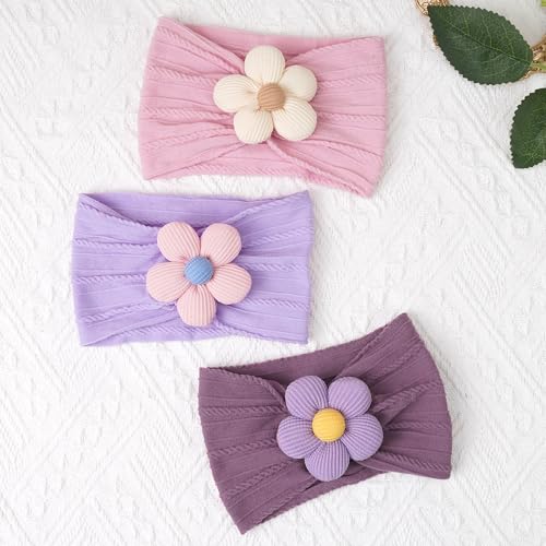 CÉLLOT Baby Flower Headbands Baby Girls Nylon Headbands Soft Elastic Hairbands Hair Accessories for Newborn Infant Toddler Kids (Violet,Cameo,Pink) - color: Dark Purple+Purple+Pink