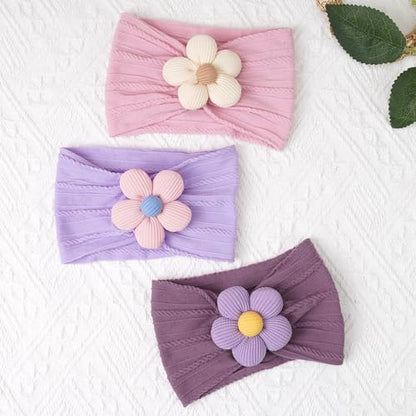 CÉLLOT Baby Flower Headbands Baby Girls Nylon Headbands Soft Elastic Hairbands Hair Accessories for Newborn Infant Toddler Kids (Violet,Cameo,Pink) - color: Dark Purple+Purple+Pink