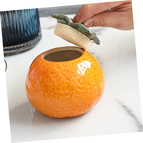ABOOFAN 1Pc Ceramic Orange Jar Style Fruit Ornament for Home Decor Photography Props Airtight Tea Storage Container Simulation Design Present