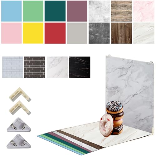 Large 24x24in Photo Backdrop Board: 9PCS 18Patterns Product Photography Backdrops for Food Jewelry, Background Table Top Small Shooting Kit - color: Blue Pink Yellow