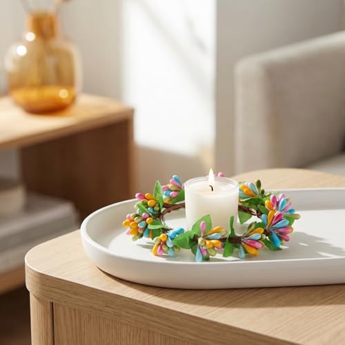 MAGICLULU Easter Candle Rings, 5pcs Artificial Berry Floral Spring Wreaths Decor for Votive Tea Lights, Table Centerpiece, Home Door Window Festival Decoration