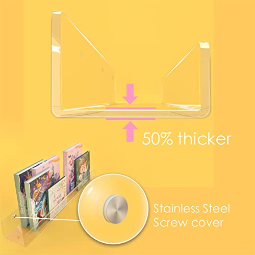 24 inches Wall Mounted Kids Bookshelf, Clear Acrylic Display Book Shelves for Kids Room Nursery Toddler Classroom 2 Packs - color: 24in-clear