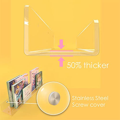 24 inches Wall Mounted Kids Bookshelf, Clear Acrylic Display Book Shelves for Kids Room Nursery Toddler Classroom 2 Packs - color: 24in-clear