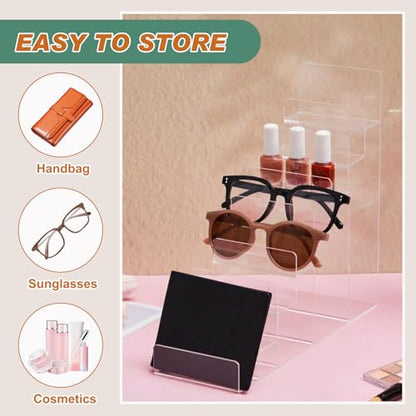 Kathfly 2 Pack 8-Tier Acrylic Wallet Display Stand Clear Purse & Handbag Organizer Riser Shelf for Perfume, Sunglasses, Cosmetics, Jewelry Vendor Display for Craft Fairs, Retail - size: 8-tier