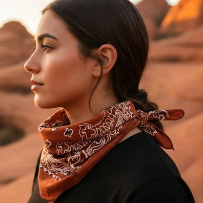 The Peacock Crew Premium Soft Cotton Bandanas Pack for Men and Women Paisley 22 x 22 inches - color: Pack of 10 Terracotta