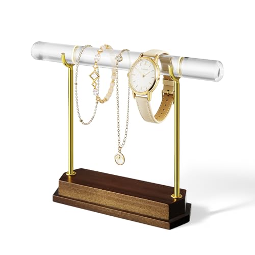 Kevenal Bracelet Holder Display Stand, Crystal Clear Acrylic with Walnut Wood Base, Elegant Jewelry Display for Boutique, Etsy Sellers, Photography Props, Gift for Jewelry Makers