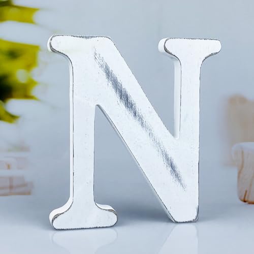 6 Inch Rustic White Wood Letters Unfinished Wood Letters for Wall Decorative White Retro Standing Letters Sign Board Decoration for Craft Home Party Projects (N) - color: N