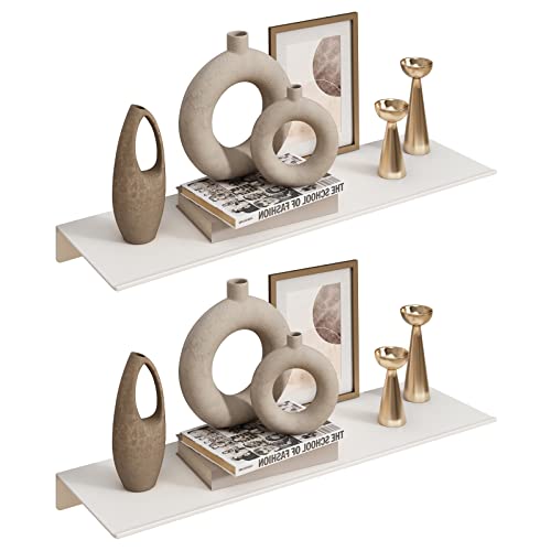 JOOM White Floating Shelves for Wall Storage, Metal Wall Shelves for Living Room, Bathroom, Kitchen, 16” Long Display Shelves for Collectibles(2 PCS) - color: White, size: 16 Inch-Two Pack