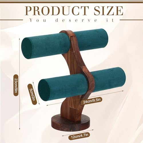 RattanView 2 Tier Walnut Bracelet Holder Display Wooden Watch Stand Organizer T Bar Rack Storage Tower for Selling Retail - color: Dark Green