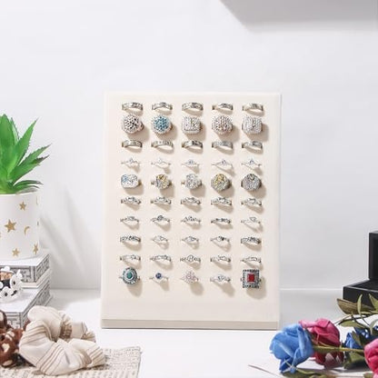 Ring Display Stand, Velvet Ring Holder, 50 Slots Rings Organizer Jewelry Display Tray, L-Shaped Jewelry Organizer Stand for Rings Earrings Selling (2, Beige) - color: Beige