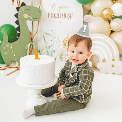 Neutral 1st Birthday Party Hat - Simple First Cone Hat, One Birthday Decoration Photo Props - color: Sage Green