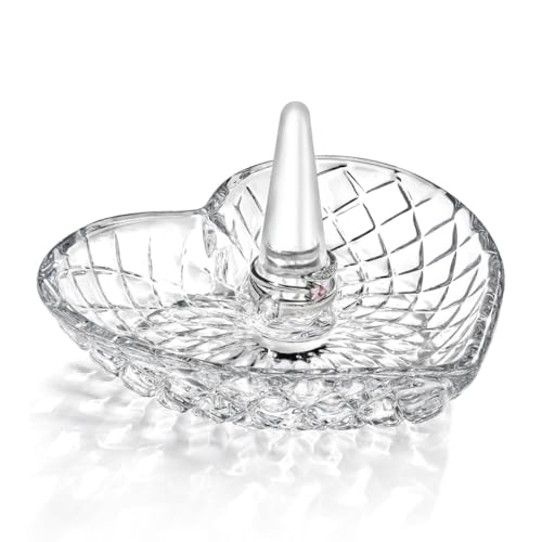 H&D HYALINE & DORA Clear Heart Shaped Crystal Jewelry Ring Holder Decorative Glass Ring Dish Crystal Jewellery Tower Gifts for Women - color: Clear,Heart