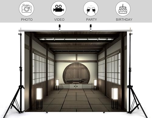 15x8ft Japanese Style Samurai Room Backdrop Katana Display Round Niche Photography Background for Cultural Event and Traditional Home Decor Tapestry Photo Booth Props - size: 15x8ft