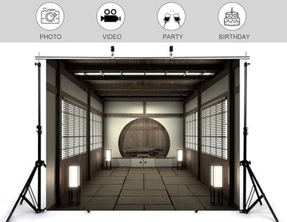 8x5ft Japanese Style Samurai Room Backdrop Katana Display Round Niche Photography Background for Cultural Event and Traditional Home Decor Tapestry Photo Booth Props - size: 8x5ft