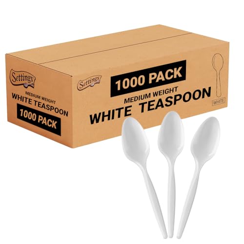 1000 Count Medium Weight White Plastic Teaspoons Bulk Plastic Silverware For Parties, Weddings, Catering, Take out Single-Use Tea Spoon - size: 1 Case Teaspoons (1000)