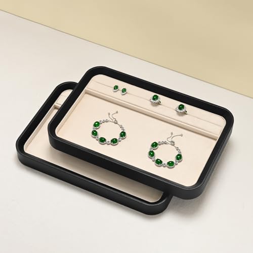 Oirlv Jewelry Display Tray for Vendors Velvet Jewelry Tray with Compartments for Rings and Bracelets(Beige) - color: Beige P21603