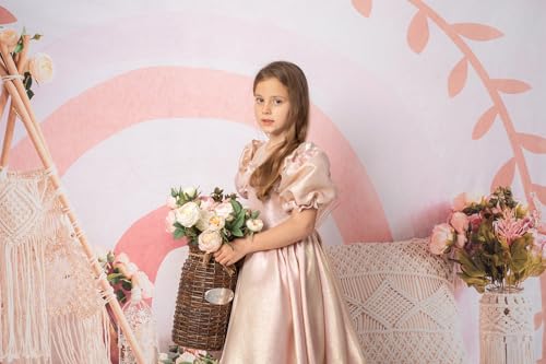 Kate Boho Rainbow Backdrop 1st Birthday Bohemia Theme for Kids Baby Shower Pink Photo Background Studio Props, 7x5ft - size: 7x5ft