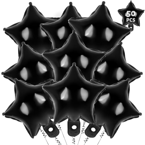 50 Pcs Star Balloons,10 Inch Black Star Foil Balloons,Stars Shaped Balloon Mylar Helium Balloon for Birthday Party Anniversary Wedding Baby Shower Decorations (10inch-black) - color: 10inch-black