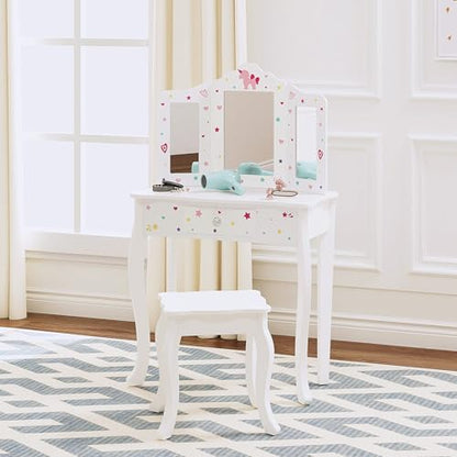UTEX Kids Vanity Table and Chair Vanity Set with Mirror Makeup Dressing Table with Drawer, Play Vanity Set,White - style: White-Unicorn