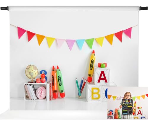 Kate Back to School Backdrop 1st Day of School Backdrop Colorful Crayon ABC Background for Kids,7x5ft - size: 7x5ft