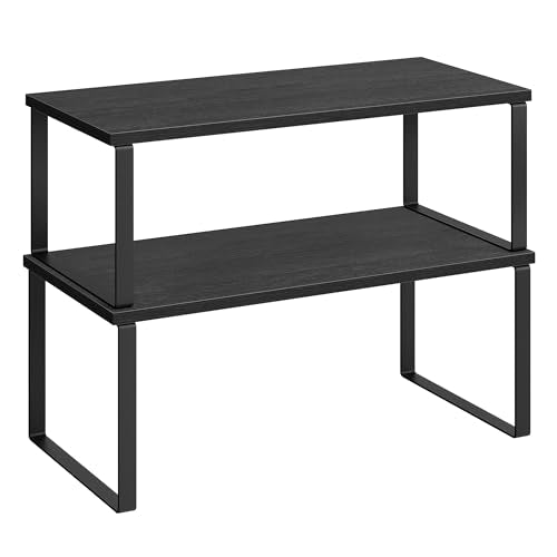 SONGMICS Cabinet Organizer Shelf, Set of 2 Kitchen Counter Shelves, Kitchen Storage, Spice Rack, Stackable, Expandable, Metal and Engineered Wood, Ink Black and Charcoal Black UKCS025B01 - color: Ink Black + Charcoal Black, size: 15.6"W