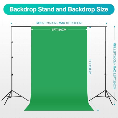 EMART 8.5 x 10 ft Backdrop Support System, Professional Photography Lighting Kit with 5500K 50W LED, 6 * 9ft Backdrop *3, Reflector,Umbrellas&Softbox Lighting Kit for Studio, Portrait, Video Shooting - color: 6x9ft Backdrop*3(black, white, green), size: 8