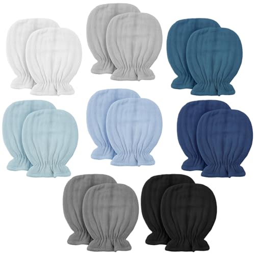 Newborn Baby Muslin Mittens 0-6 Months No Scratch Elastic Wrist Soft Breathable Gloves Bulk Cotton for Infant - color: Fresh Color