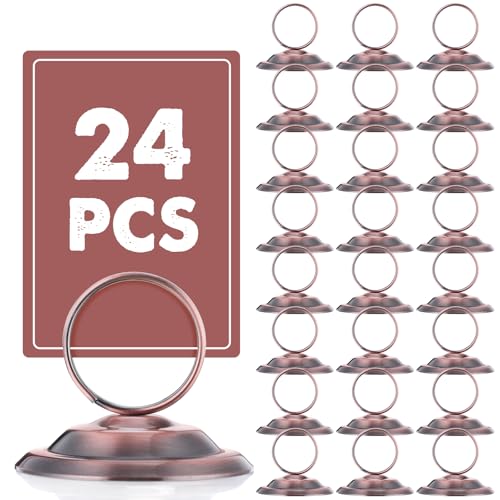 MotiMind 24 Pcs Table Number Holders-Metal Place Card Holders Table Number Stands Tabletop Sign Stands for Photos, Menu, Memo, Notes, Wedding, Restaurant, Banquet, Birthday(Antique Copper) - color: Antique Copper