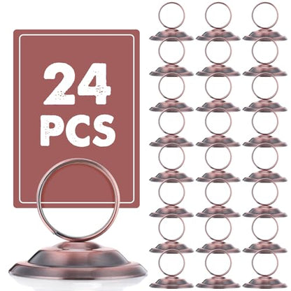 MotiMind 24 Pcs Table Number Holders-Metal Place Card Holders Table Number Stands Tabletop Sign Stands for Photos, Menu, Memo, Notes, Wedding, Restaurant, Banquet, Birthday(Antique Copper) - color: Antique Copper